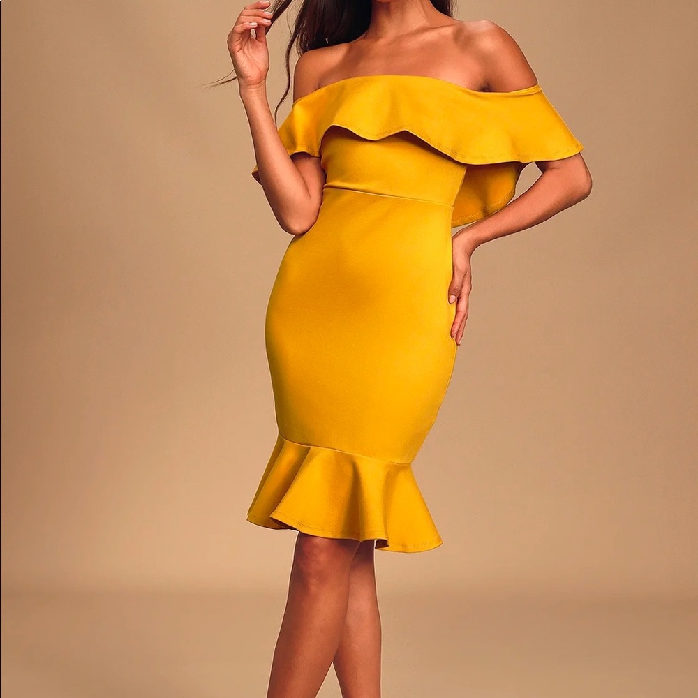 Mustard Yellow Off-the-Shoulder Bodycon Dress
